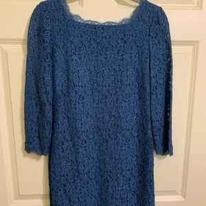 Adrianna Papell blue lace overlay dress 8